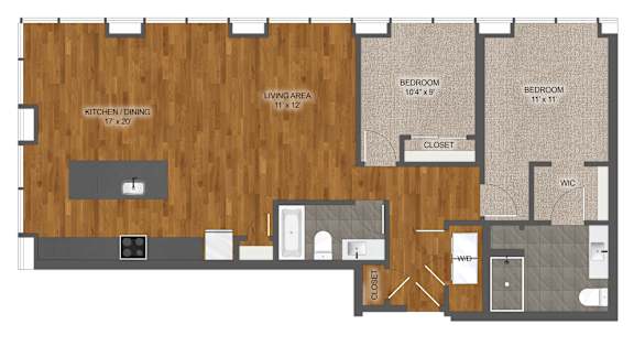 2Bed 2Bath Floor Plan at Stella St. Paul Apartments, St. Paul, MN, 55102