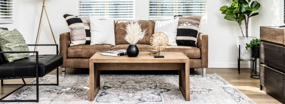 Living room with seating and windows