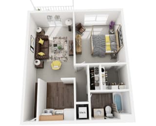 a 1 bedroom floor plan  the Riverbend apartments