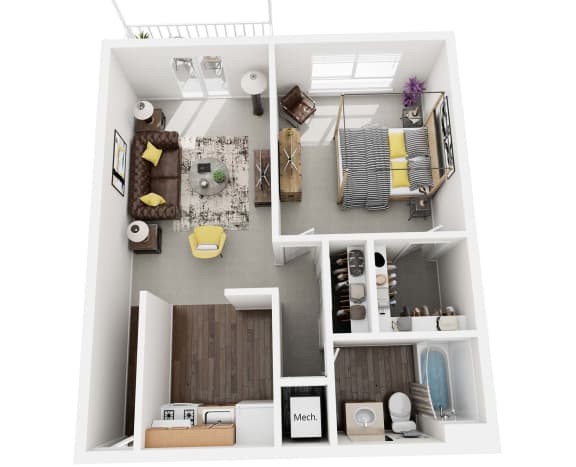 a 1 bedroom floor plan  the Riverbend apartments