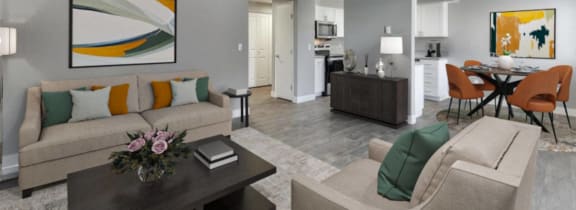 Model Living Room with Green Sofa
