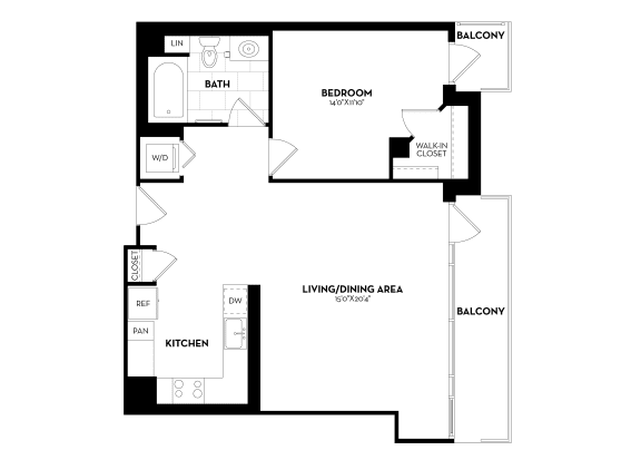 1 Bedroom, 1 Bathroom - 816 square feet