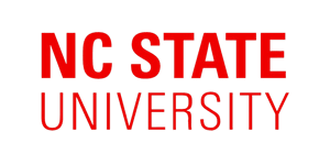 The image displays the text "NC STATE UNIVERSITY" in red on a black background.