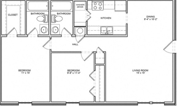  Floor Plan 2Bed 2Bath Renovated