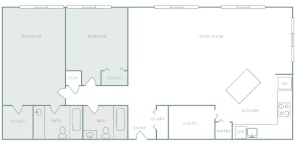Harbor Hill Apartments floor plan B5 - 2 bed 2 bath - 2D