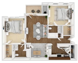 2 Bedroom Floor Plan | 1,192 Sq. Ft. at Landing at Willow Bayou Apartment Homes in Bossier City, LA