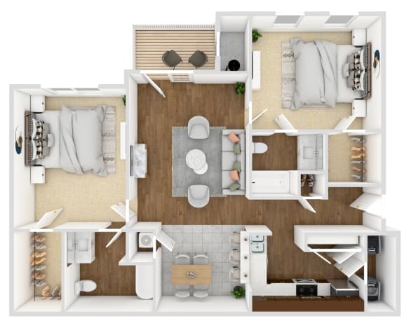 2 Bedroom Floor Plan | 1,192 Sq. Ft. at Landing at Willow Bayou Apartment Homes in Bossier City, LA