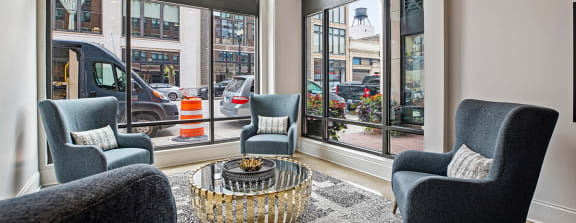 Living room with couch at The Shelby, Chicago, 60616