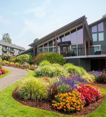 Shadow Hills Clubhouse Exterior Entry & Floral Landscaping