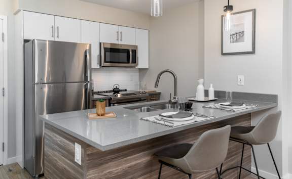 Island Kitchen at G17 Apartments at Tamarack, Edmonton, AB
