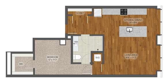 1Bed 1Bath A Floor Plan at Stella St. Paul Apartments, St. Paul, MN