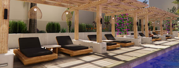 a rendering of the pool area at night