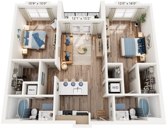 2 Bedroom 2 Bath floorplan at The River, Chester, VA, 23836
