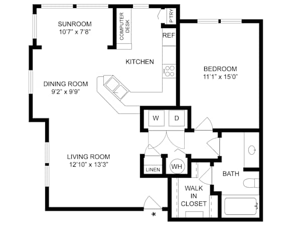 Willow-Wood-Sunroom Floorplan at The Fenwick Apartment Homes, Humble, Texas