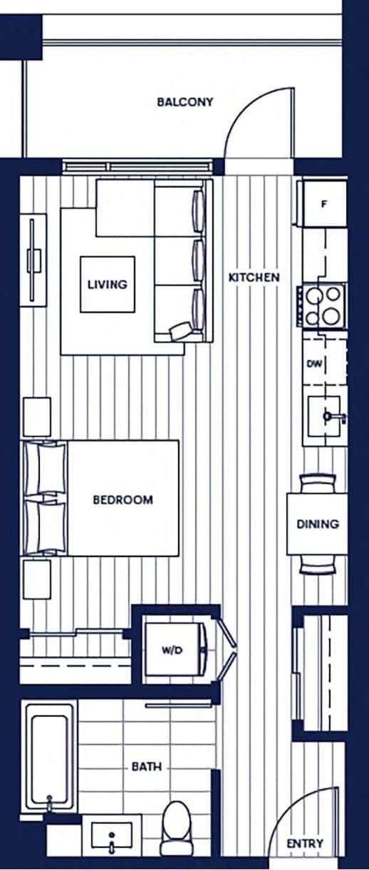 Penthouse Studio Floor Plan 524 sf