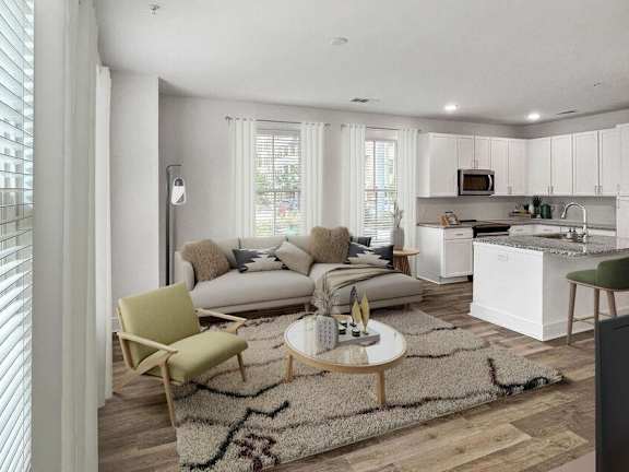 a living room with a couch and a coffee table