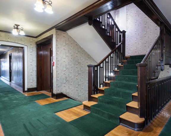 The Breslin Apartments Interior Hallway and Staircase