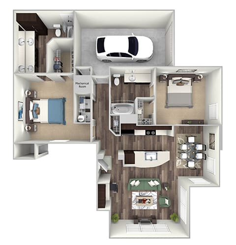 The Retreat at Cinco Ranch - B3 - 2 bed 2 bath 1 garage - 3D