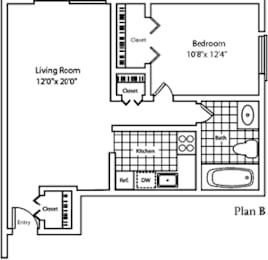  Floor Plan 1 Bedroom  1 Bathroom B without Balcony