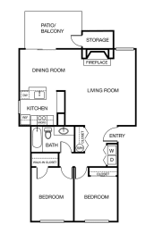 Two Bedrooms One Bath Floor Plan  at Arterra Woods, Washington, 98011
