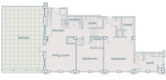 Main 3 Downtown floor plan B1 Landmark  - 2 bed 2 bath - 2D