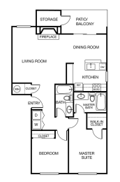 Two Bedroom Two Bath Floor Plan at Arterra Woods, Bothell, WA, 98011
