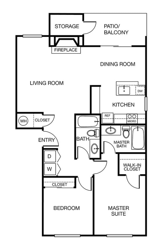 Two Bedroom Two Bath Floor Plan at Arterra Woods, Bothell, WA, 98011