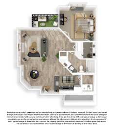 A floor plan of a 1 Bed/1 Bath apartment in Ironwood.
