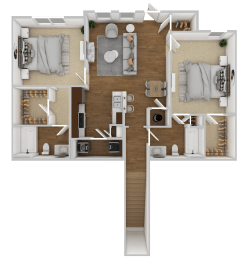 2 Bed, 2 Bath  Floorplan at The Retreat Apartment Homes in Williston, ND