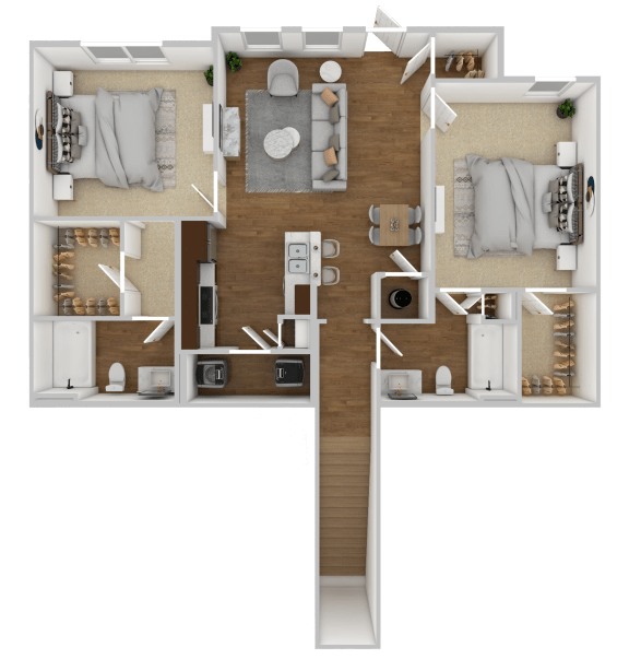 2 Bed, 2 Bath  Floorplan at The Retreat Apartment Homes in Williston, ND