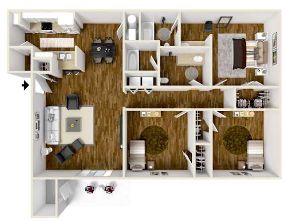 Three Bedroom Apartment | 1,432 Sq. Ft. at Lexington Pointe Apartments in Oxford, MS