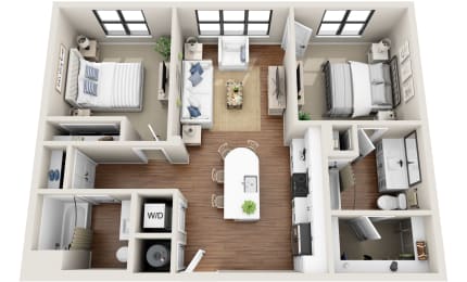 2 bedroom 2 bathroom Floor plan A at 401 Oberlin, Raleigh, North Carolina