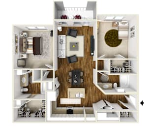 The Palms 2 bedroom, 2 bathroom floor plan | 1,184 Sq. Ft. at Faulkner Flats in Oxford, Mississippi