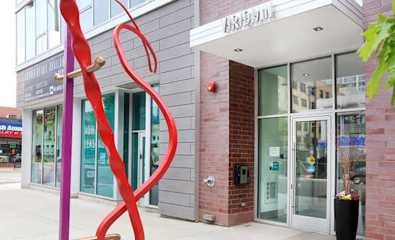 Exterior Front Door at Viridian on Sheridan, Chicago, Illinois
