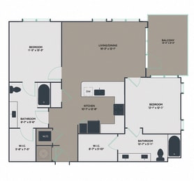 P2-B2 2 bedroom 2 bathroom Floor Plan at Link Apartments® Mixson, North Charleston, 29405