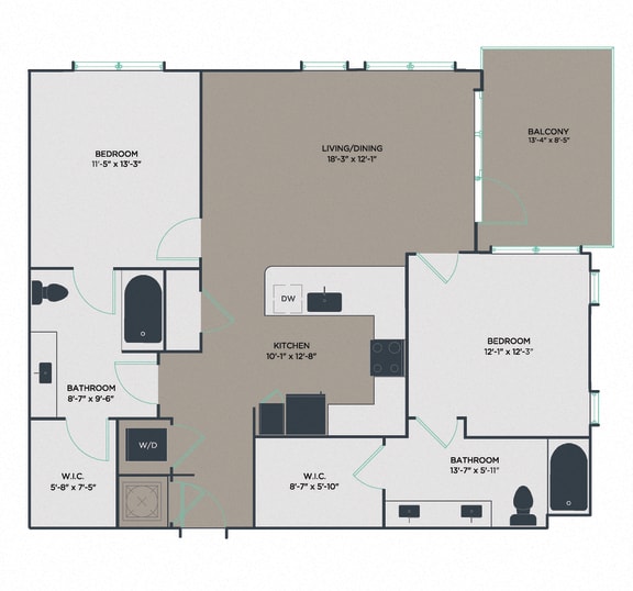 P2-B2 2 bedroom 2 bathroom Floor Plan at Link Apartments&#xAE; Mixson, North Charleston, 29405