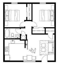 2 Bed 1 Bath Floor Plan at The Sanctuary, Tallahassee, FL, 32304