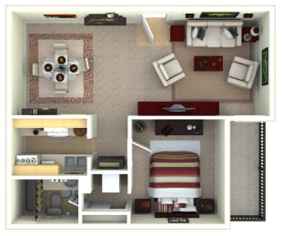 1 Bedroom, 1 Bathroom Floor Plan at Vineyard Terrace Apartments, Napa, California