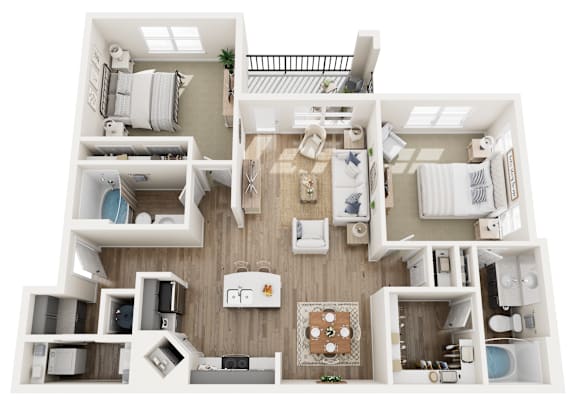 a 3d floor plan of a house with bedrooms and a living room