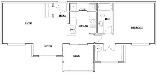 1 Bed 1 Bath Standard Apartment 2nd Floor Layout at 5100 Summit Apartments
