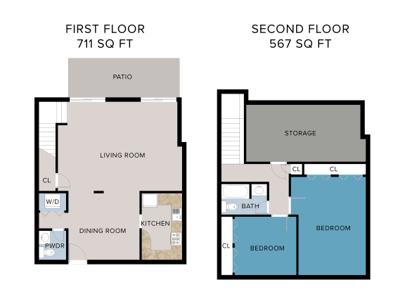 2 bedroom 1.5 bathroom floor plan E at Greenwich Place, Greenwich, CT, 06830