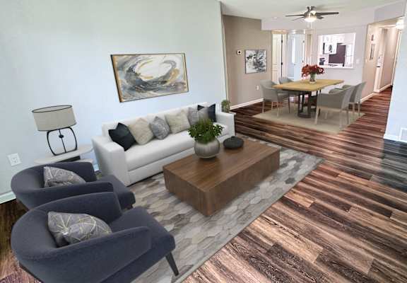 a living room with a couch and a coffee table