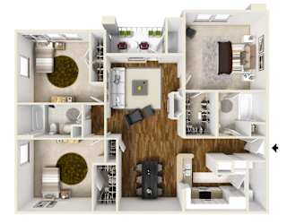 Three Bedroom Floor Plan | 1,389 Sq. Ft. at Legacy Apartment Homes in Ridgeland, MS
