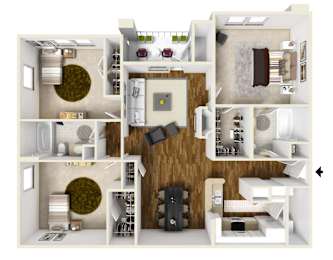 Three Bedroom Floor Plan | 1,389 Sq. Ft. at Legacy Apartment Homes in Ridgeland, MS