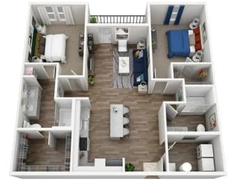 2 bed 2 bath floor plan at Century Vista Palms, Orlando, Florida