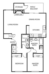 Two Bedroom Two Bath Floor Plan  at Arterra Woods, Bothell, WA, 98011