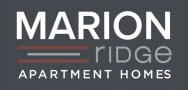 a white marion ridge apartment homes logo on a black background