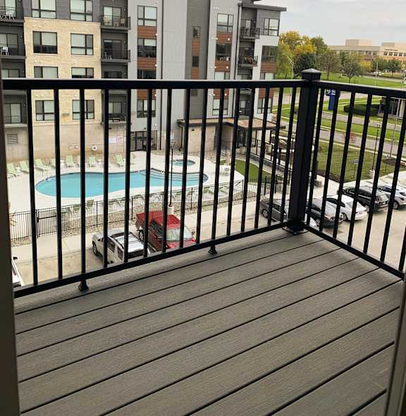 Exterior balcony off of the living quarters in the Peace floorplan at Haven at Uptown