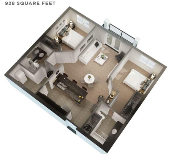 a 3d floor plan of a small apartment with a bedroom and a bathroom