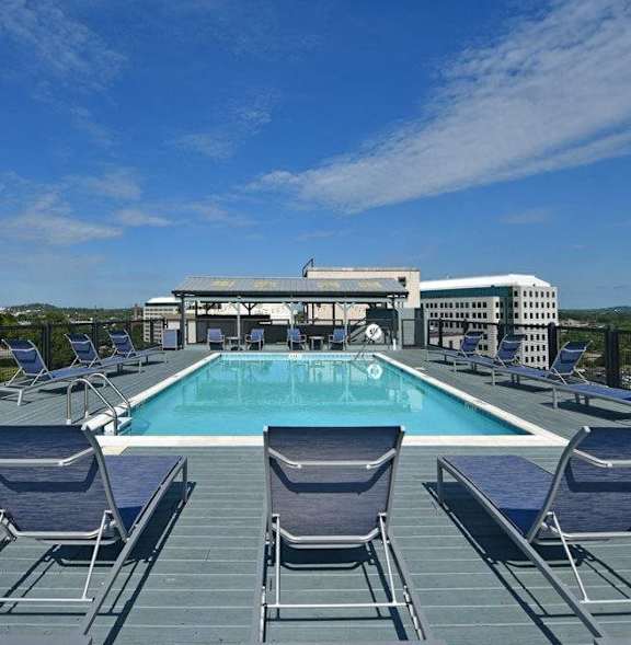 Pool patio at 500 Fifth Apartments, Tennessee, 37219